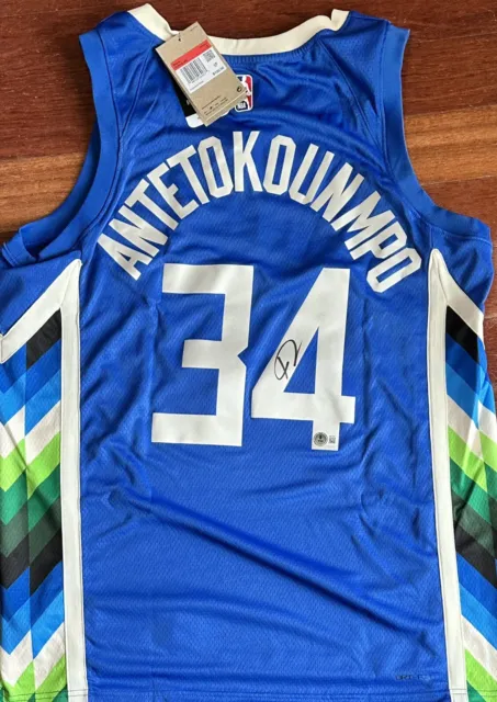 Giannis Antetokounmpo Autograph Signed Royal Bucks Swingman Jersey - BAS Greece