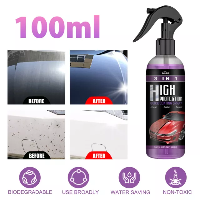 3-in-1 High Protection Quick Car Coat Ceramic Coating Spray Hydrophobic  100ML US 