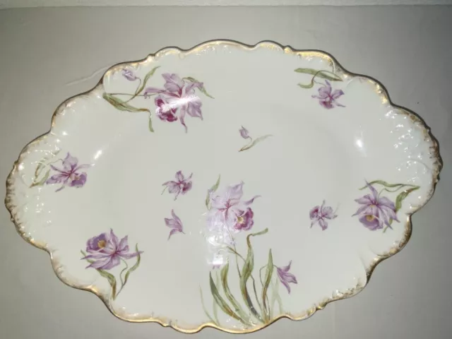 Grand Plat oval  aux Iris en porcelaine de Limoges /Art Nouveau