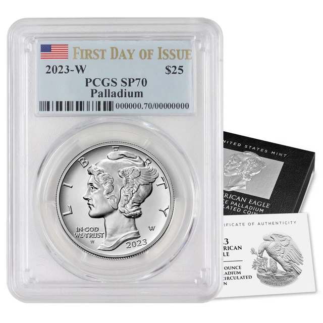 PRE-SALE 2023-W $25 Palladium Eagle PCGS SP70 First Day of Issue w/ Box & CoA