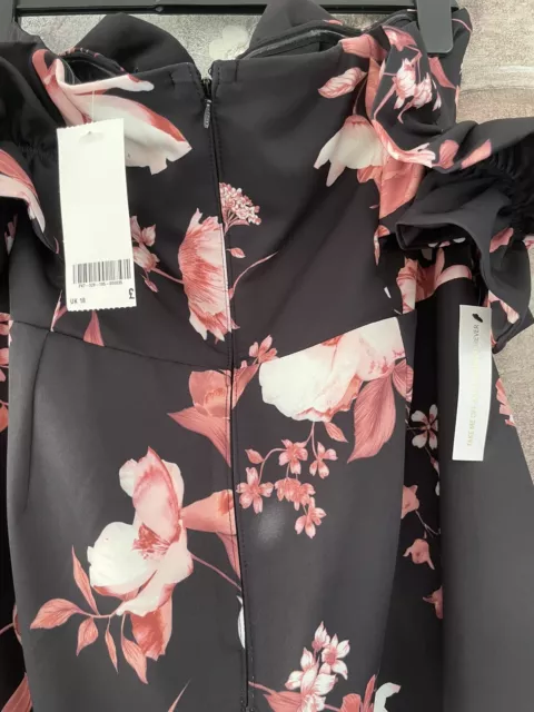 LIPSY Black Floral Ruffle Bardot Bodycon Dress BNWT Plus Size 20 RRP £68 6