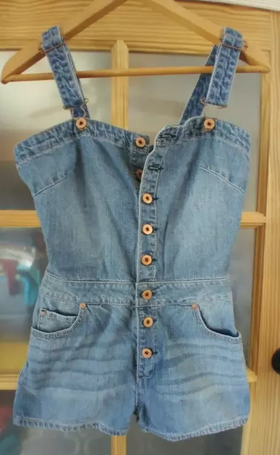 Bib Overalls Shorts Denim Blue Jean American Rag Romper Copper Rivets Sz 0