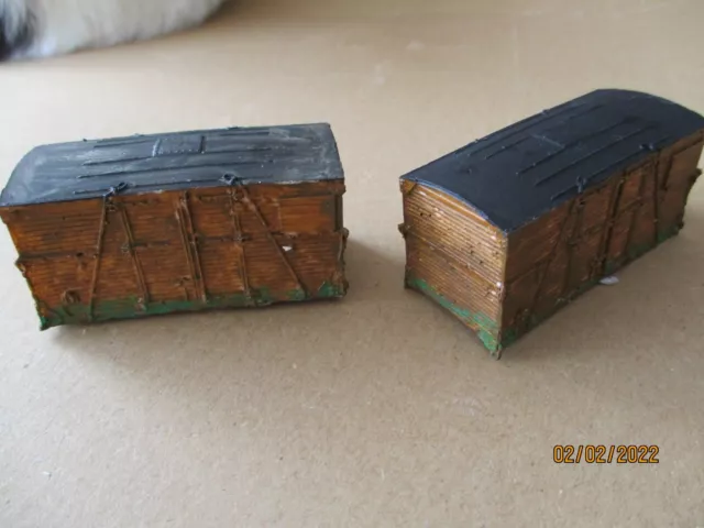 oo gauge two old dilapidated container units painted