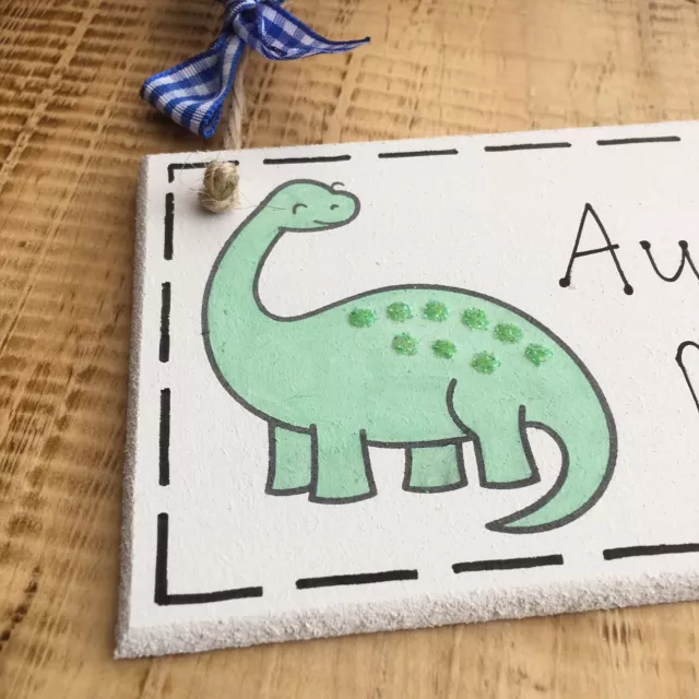 Boys Door Sign Name Plaque Nursery Bed Room Sign Gift Baby Personalised Dinosaur 2