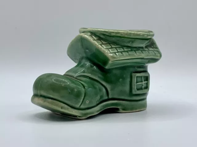 Vintage Egg Cup House Boot Handpainted Green R Shoe - Scottish Campsie Ware Rare