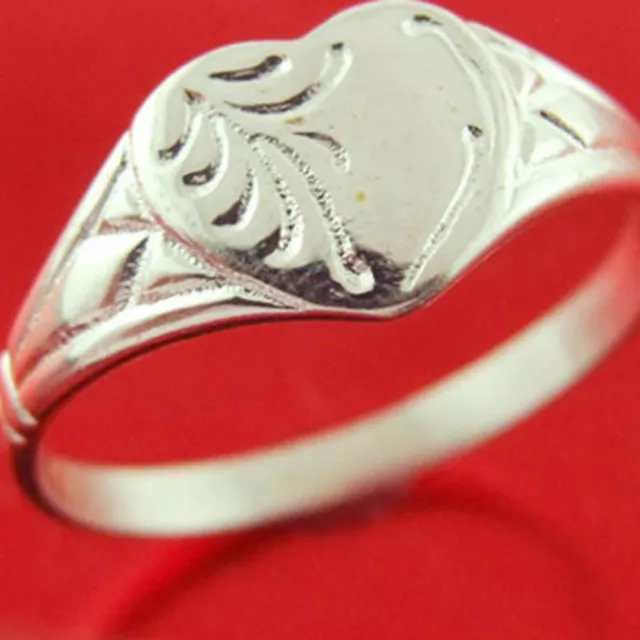 Sterling Silver Ring 925 Solid Ladies Engraved Signet Vintage Heart Style Size P