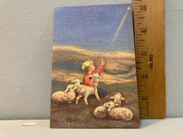 Vtg Christmas Card Shephard Boy Sheep Star Brownie s