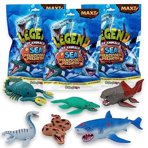 sbabam Legend of Animals Jurassic Dinasty, Set di Dinosauri Preistorici, Funny Box con 3 personaggi diversi, Carte Collezionabili Incluse, Età 3