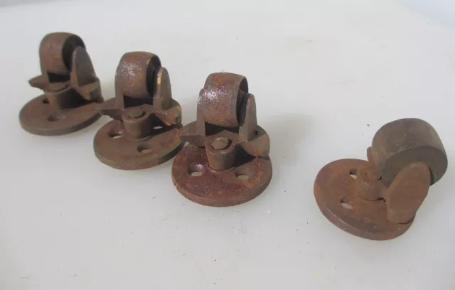 Victorian Iron Furniture Castors Trolley Wheels Old Antique Vintage x3 +1