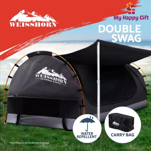 Weisshorn Double Swag Camping Swags Canvas Free Standing Dome Tent Dark Grey