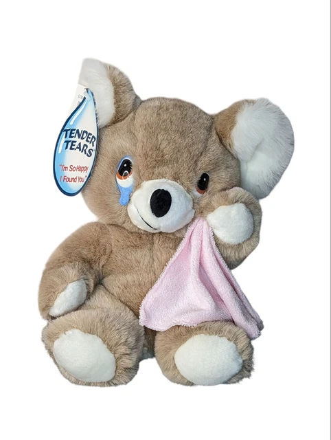 "Oso de peluche llorón con lágrimas tiernas de colección con manta en blanco rosa 11"
