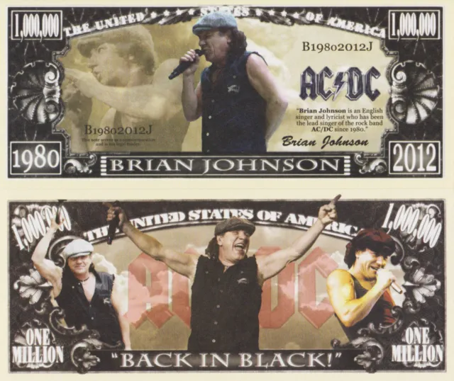 RARE: AC/DC Brian Johnson $1,000,000 Novelty Note, Music.