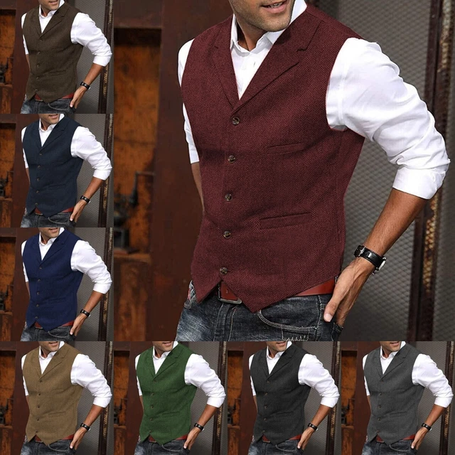 Gilet da uomo in tweed vintage spina di pesce matrimonio caccia abbigliamento da lavoro 42 44 46