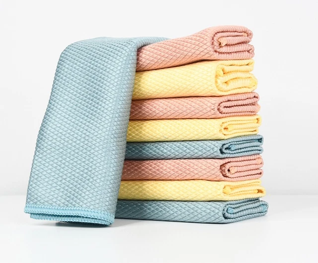 Clean Fish Scale Microfiber Glass Streak Lint Free All-Purpose Towel Pack of 6