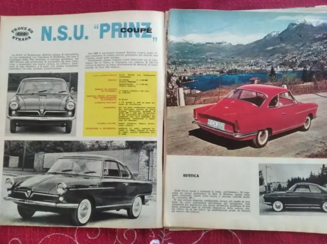 NSU PRINZ Coupe' Berlina  Prova su strada da rivista QUATTRORUOTE originale 1960