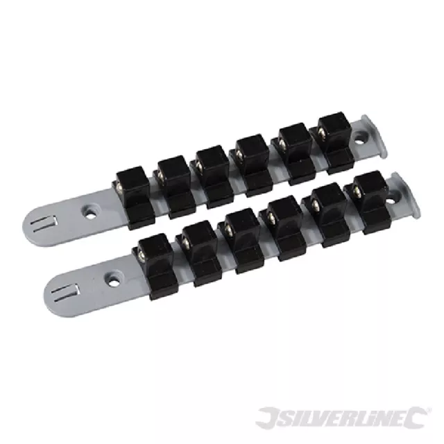 Silverline 1/2" Drive Socket Holder Storage Organiser Rail Snap Set - 12 Clips