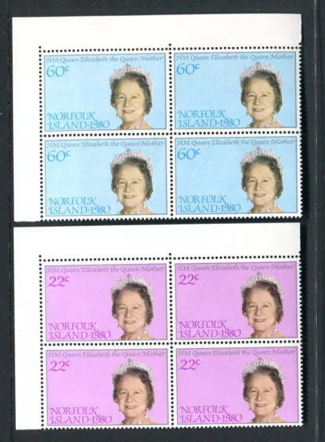1980 Norfolk Island 80th Birthday Queen Mother MUH TL Corner Blocks of 4