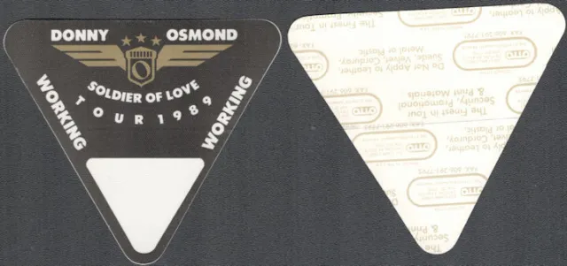 Donny Osmond OTTO Cloth Working Pass from the 1989 Soldier of Love Tour.