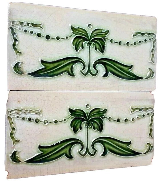 Rare Old 2 Pc Ceramic Flower Tiles Porcelain Vintage Art Made In England