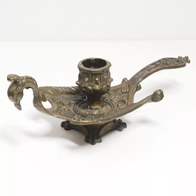 Vintage Ornate Cast Brass Peacock Bird Form Candlestick Carrying Holder