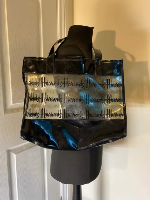 Borsa per la spesa Borsa per la spesa Harrods PVC Trasparente Nero Ripetuto Logo