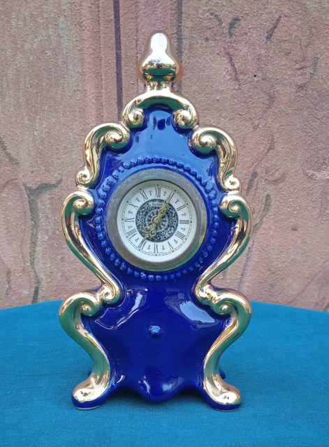 Orologio da tavolo camino con cassa in ceramica finiture dorate h cm 25
