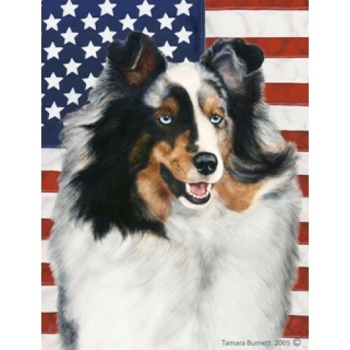 Patriotic (D2) House Flag - Blue Merle Shetland Sheepdog Sheltie 32090