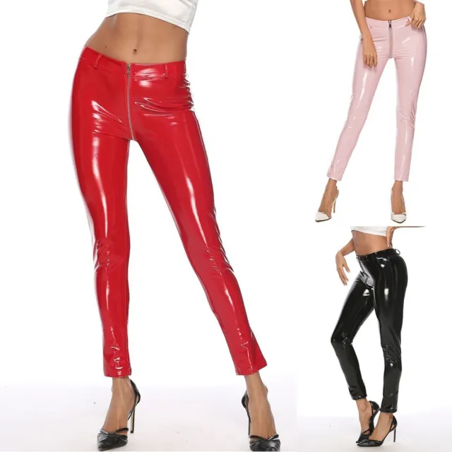leggings en cuir rouge tendance en PVC rouge taille haute fesses lifting pantalo