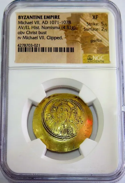 1071-1078 Ad Gold Byzantine Michael Vii Christ Bust Nomisma Ngc Extra Fine 5/2