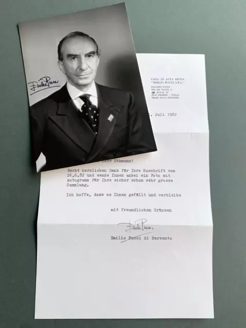 EMILIO PUCCI (†1992) Modedesigner signed Foto 12x17 Autogramm+ signierter Brief