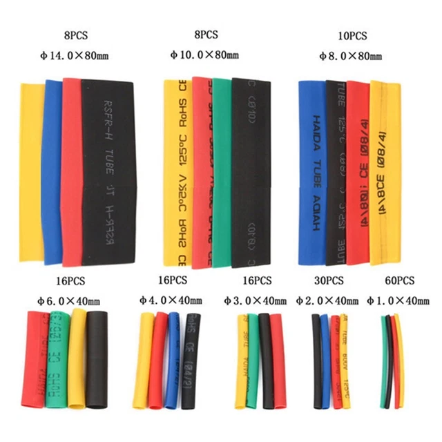 Lot De 164 Gaines Thermorétractables - 5 Couleurs, 8 Tailles - Pour Isolation Électrique, Réparation Câbles, Codage Couleur - Matériau EVA Résistant Au Feu Et à L'Eau