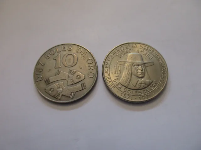 2 x Peru, 10 Soles de Oro, 1969 und 1971