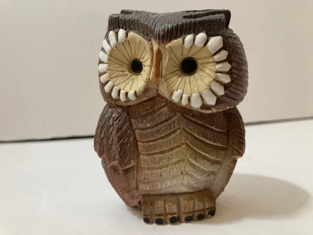 Vintage Artesania Rinconada Pottery OWL Figurine Uruguay Signed 3 1/2” Tall