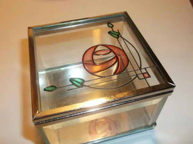 Small Glass Crm Style  Trinket Box-Nice