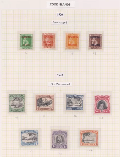 (F184-77) 1920-37 Cook Is&Rarotonga 2sets11stamps 1/2d to 1/- inc NZ O/Ps MH(CA)