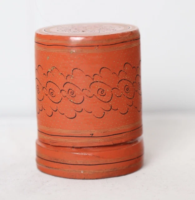 Vintage Burmese Red Lacquer Box Container Oriental Rare Collectible Papier Mache