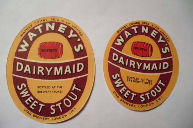 Mint Pair Watneys Dairymaid Sweet Stout Bottled At The Brewery Bottle Labels