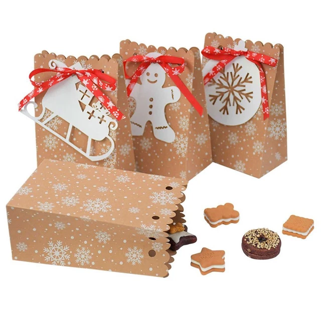 Boîte cadeau de Noël Sac de biscuits Boîte à bonbons Sac en papier kraft