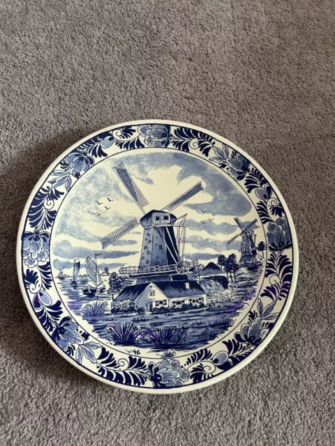 Large Holland Netherlands Dutch Blue Delft Plate Wall Hanging Serving Plate 16”