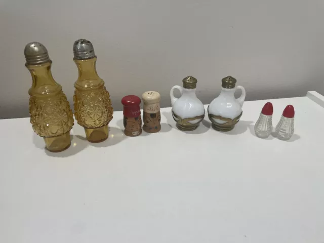 Lot Vintage Salt And Pepper Shakers Farber Bros Milk Glass Brass
