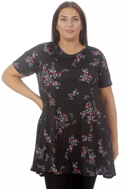 New Womens Plus Size Swing Top Ladies A-Line Tunic Floral Print Blouse Long