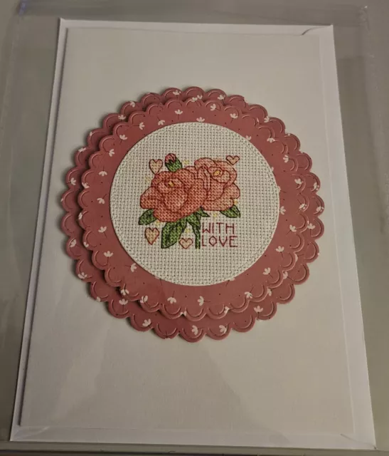 Completed cross stitch  card With Love