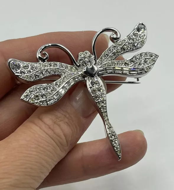 Cristalina Rhodium Plated Crystal Dragonfly Convertible Pendant Brooch & Chain