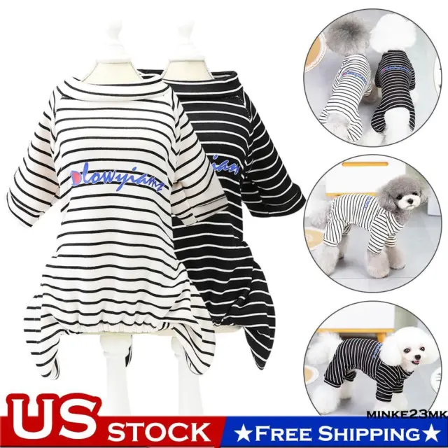 Pet Dog Striped Pajamas Puppy Cat Apparel Jumpsuit Funny Soft Warm Clothes