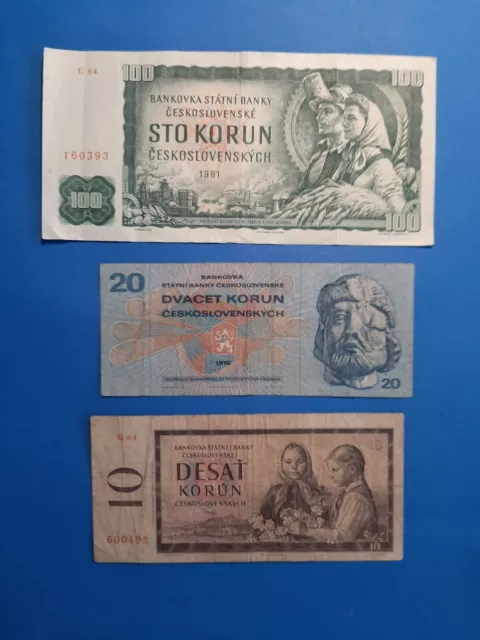 1 x 10+20+100 Korun Tschechoslowakei / Geldschein Banknote von 1960/61/70