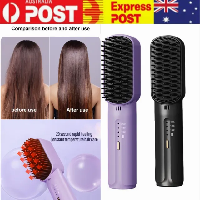Portable Hair Straightener Brush AntiScald Hair Cordless Hair Straightener Brush