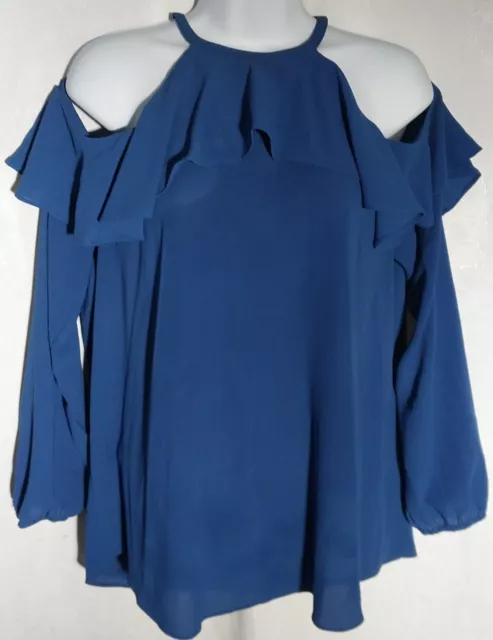 Michael Kors Womens Top Open Shoulder Long Sleeve Ruffle Collar Size M # 1701