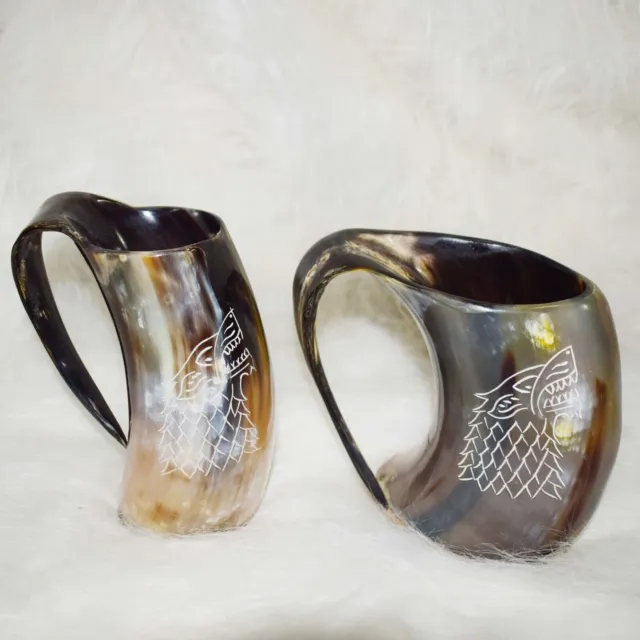 2 Mug Medieval Horn Viking Drinking Horn Authentic Medieval Beer Horn Tankard
