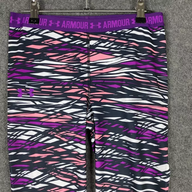NEW Under Armour Tights Girls Large Purple Blue HeartGear Gym Youth Kids NEW Y8* 2