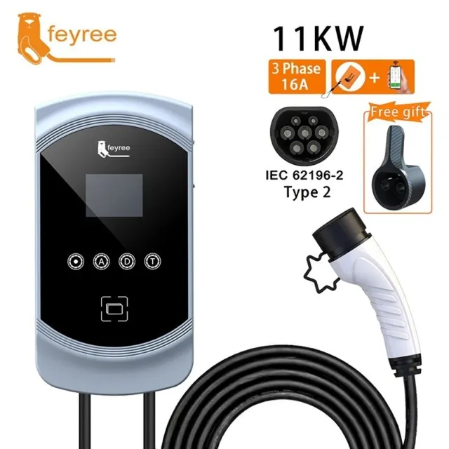 Feyree 11kw 16a 3 Phase Ev Chargeur Portable 32A 7kw Type2 3.5m Câble Evse  Boîte de Charge Chargeur de voiture Cee Plug Pour Véhicule Electrique